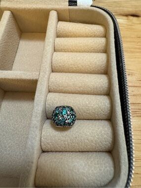 Pandora Silver Pavé Dome Bead with Green and Clear Crystals